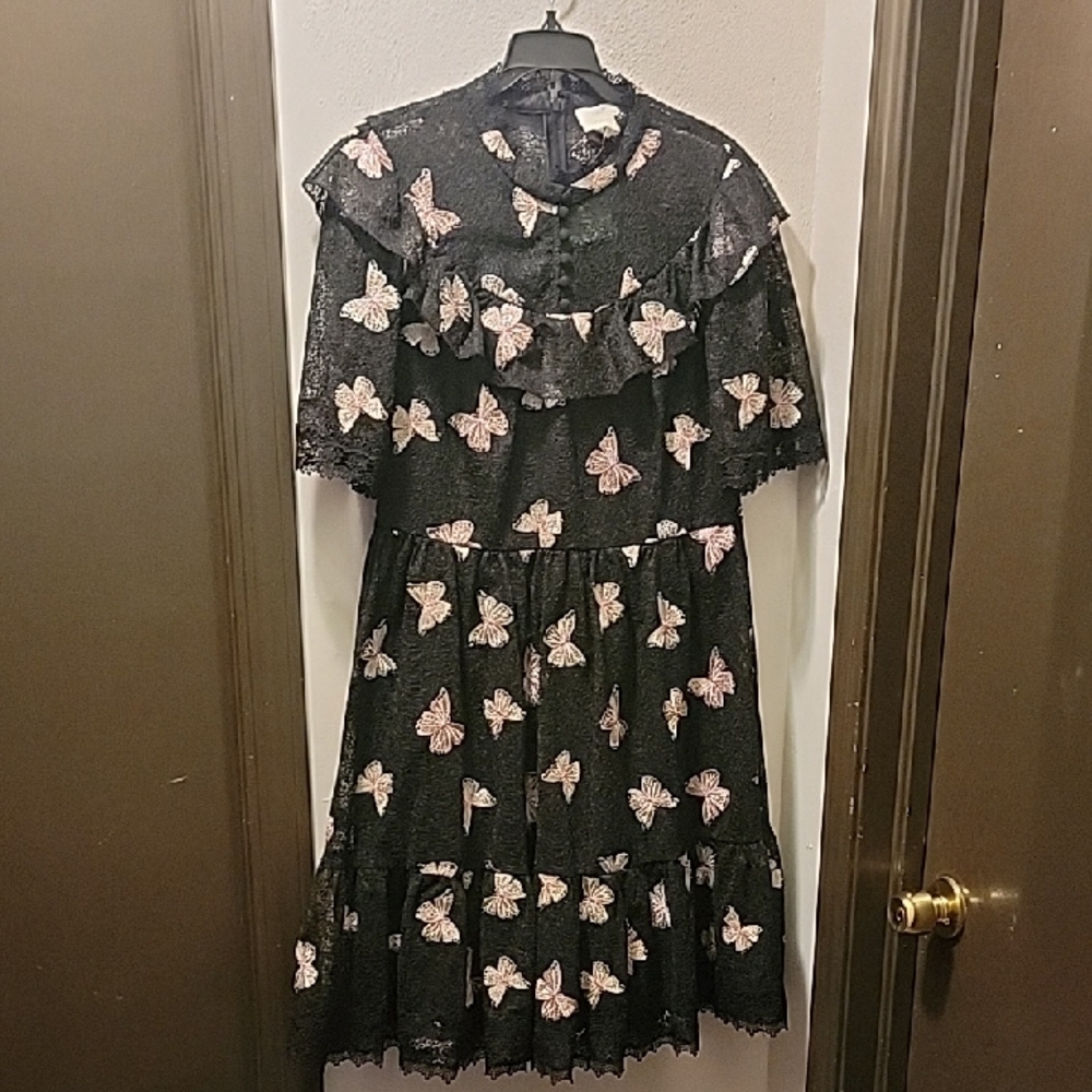 Kate Spade Black Lace Dress with Pink Butterfly Accents. NWT Size14